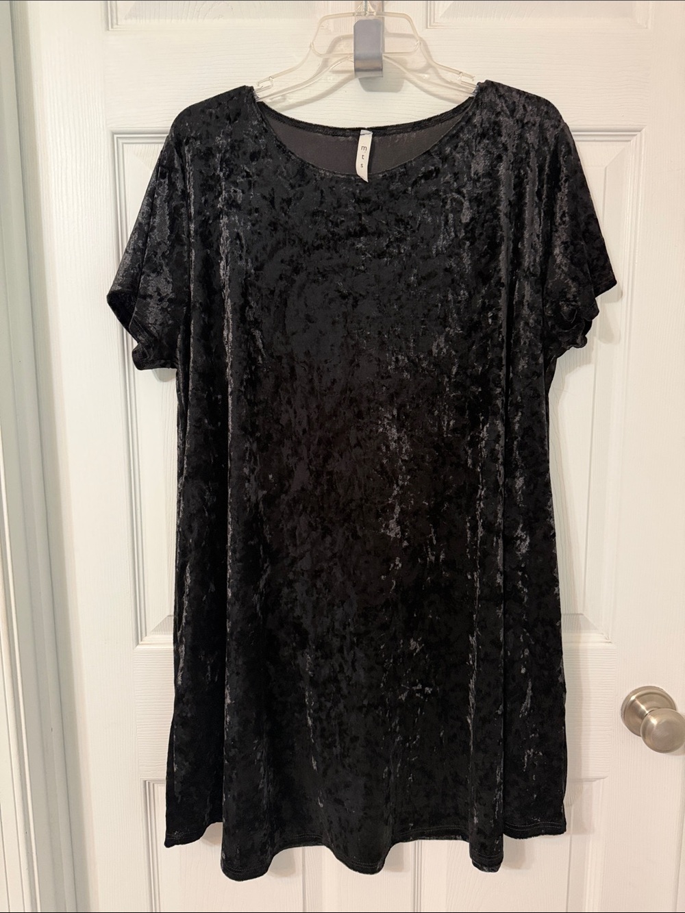 mts Black Crushed Velvet Short Sleeve Dress
